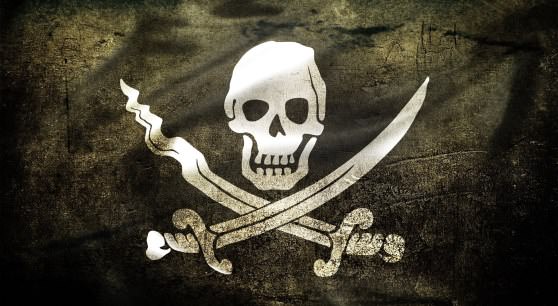 Пиратский флаг череп и кости на черной тряпке 