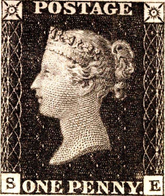 Английская марка  1840 года Черный пенни
