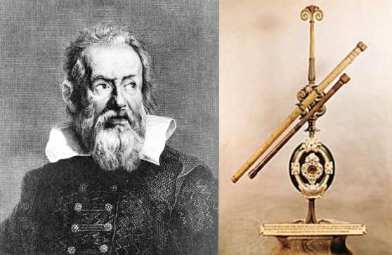 Портрет Галилео Галилей  и его телескоп 