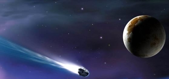 Комета пролетающая возле планеты Плутон 