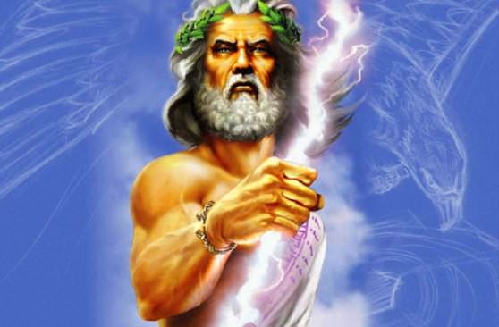 Бог Зевс держит в руках молнию 