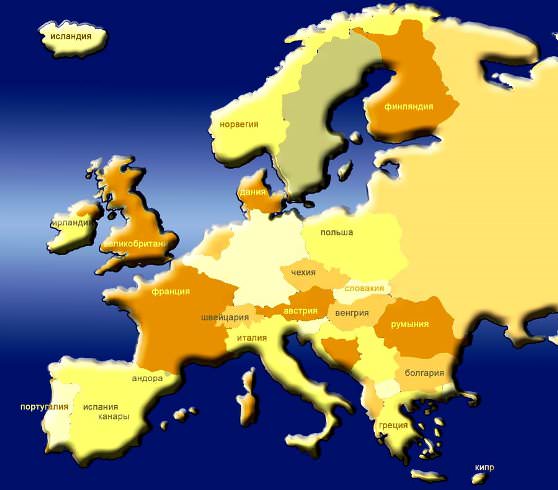 Карта стран в Европе