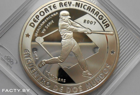 Монета с изображением бейсбола в Никарагуа