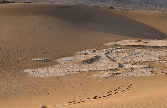 Смятый камнями песок в пустыне Долина Смерти