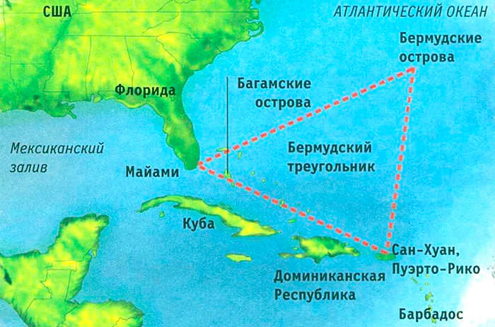 Бермудский треугольник на карте в приближенном виде